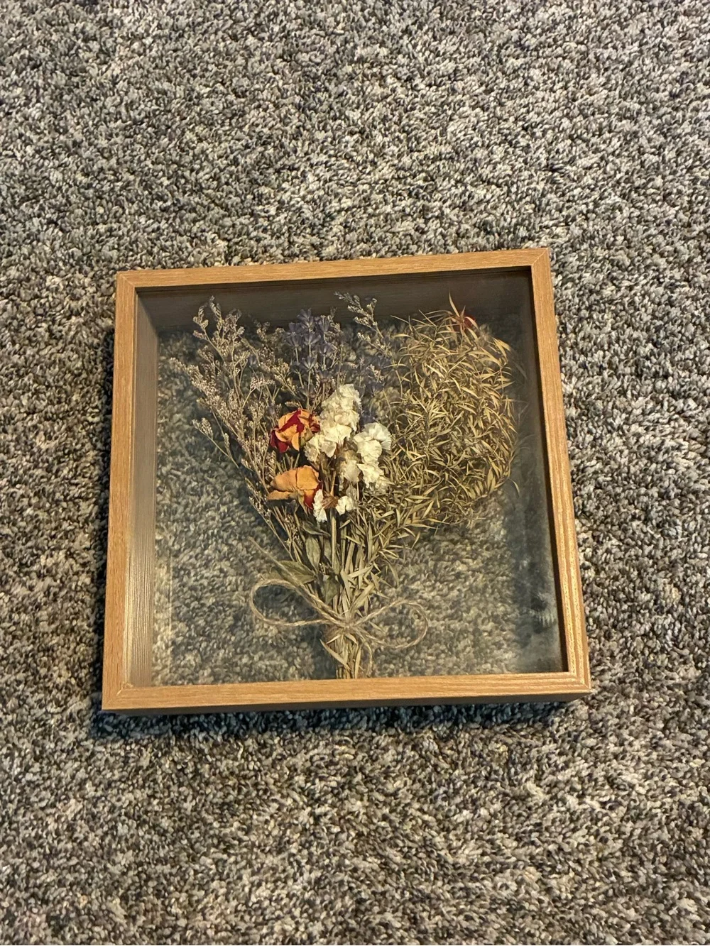 Framed Dried Flower Bouquet Shadow Box - Natural Brown Frame